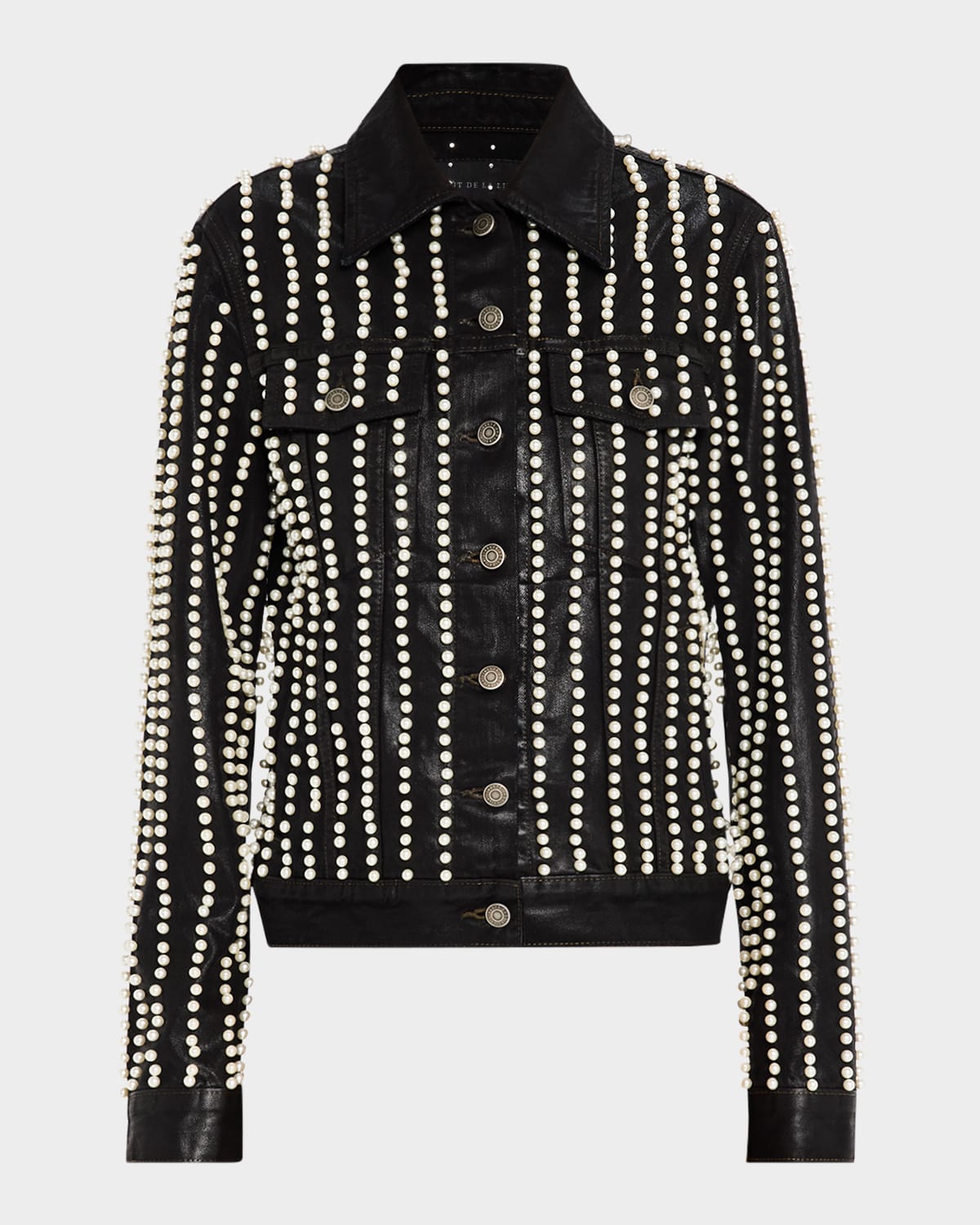 Cout De La Liberte Johnny Embellished Coated Denim Trucker Jacket
