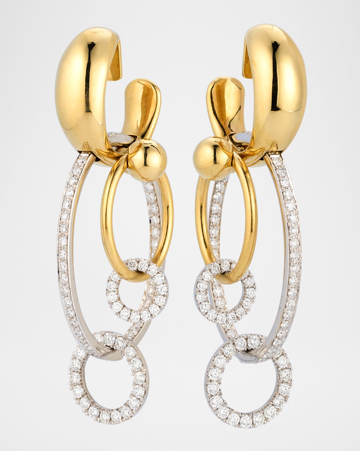 Nikos Koulis 18K Yellow and White Gold Me Earrings with White Diamonds