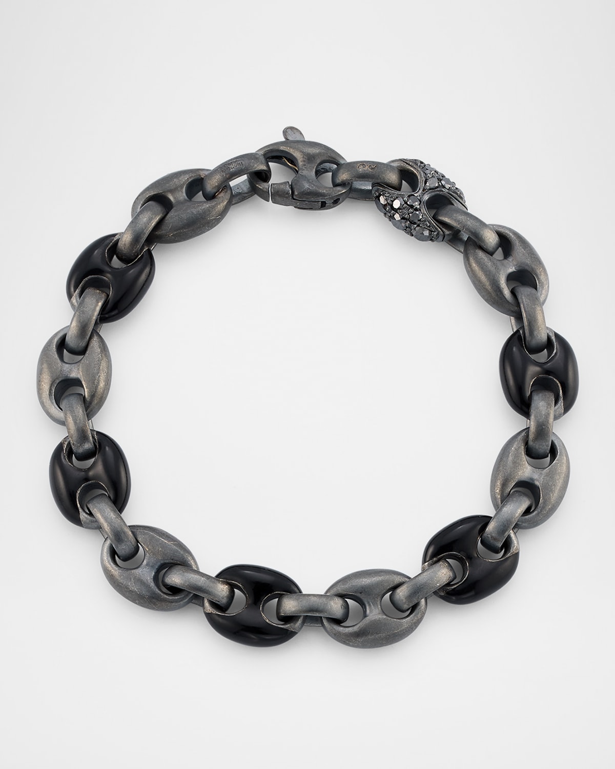 ULYSSES Oxidized Silver and Black Enamel Diamond Chain Bracelet