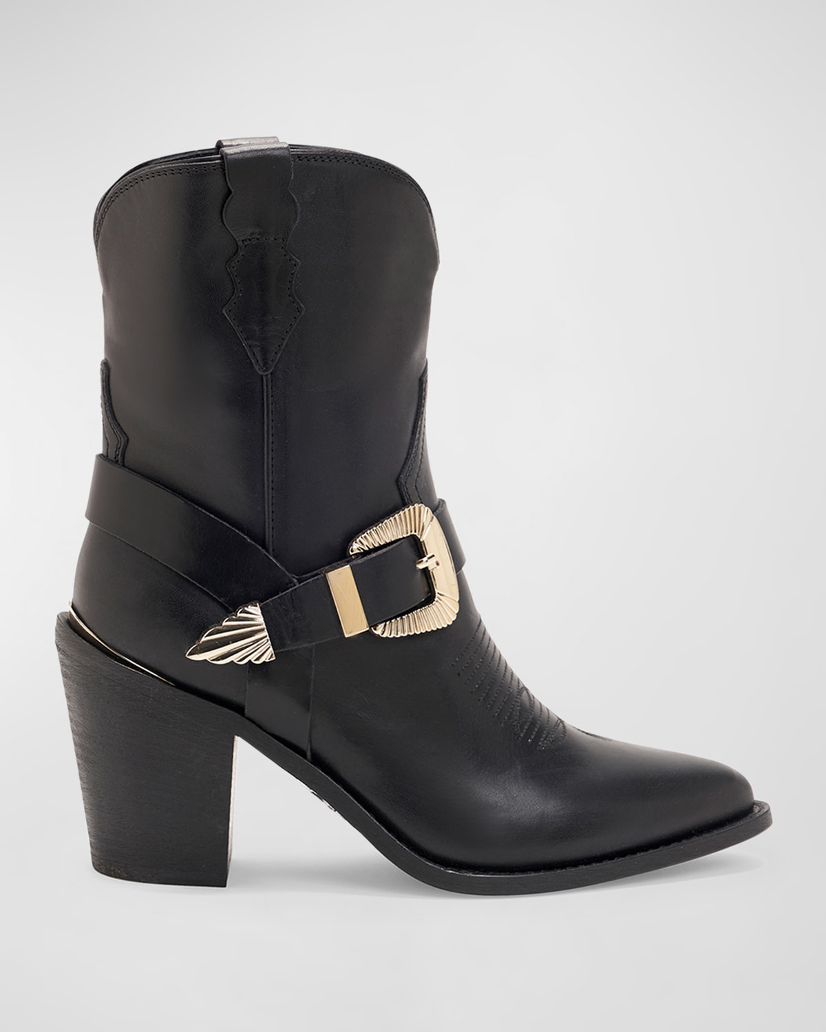 Shop Partlow Charlotte Leather Buckle Western Booties In Nero