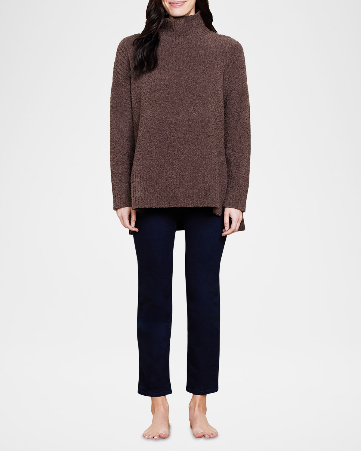 Barefoot Dreams Cozychic High-low Turtleneck Pullover In Java