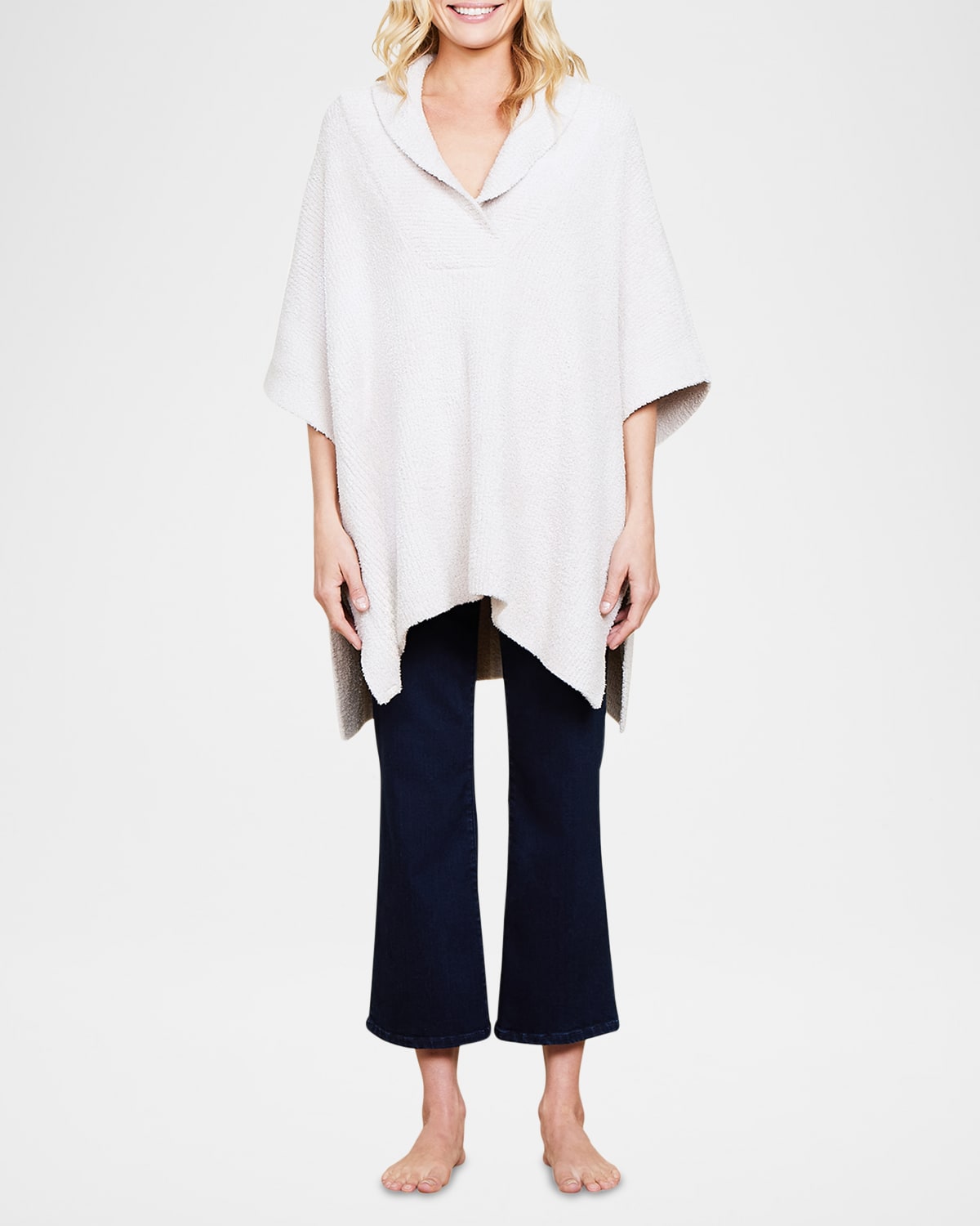 Barefoot Dreams Cozychic Shawl-collar Poncho In Gray