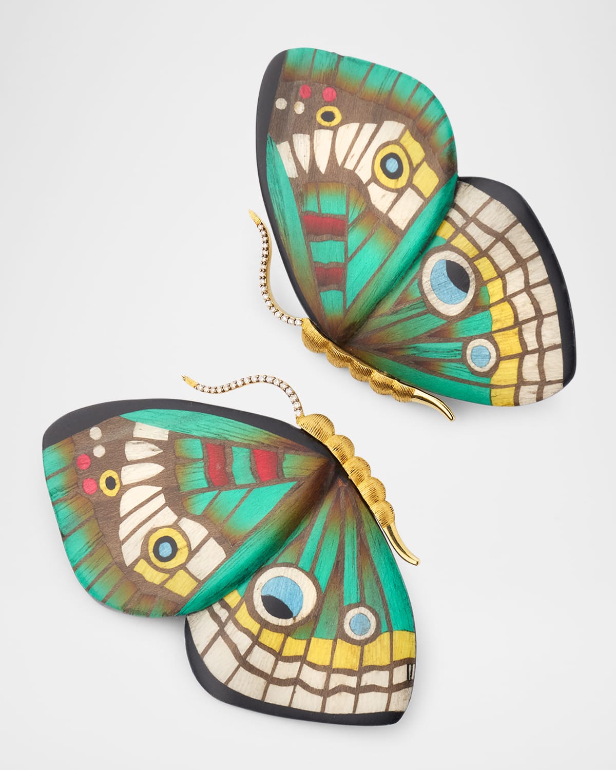Butterfly Marquetry Earrings with Diamonds
