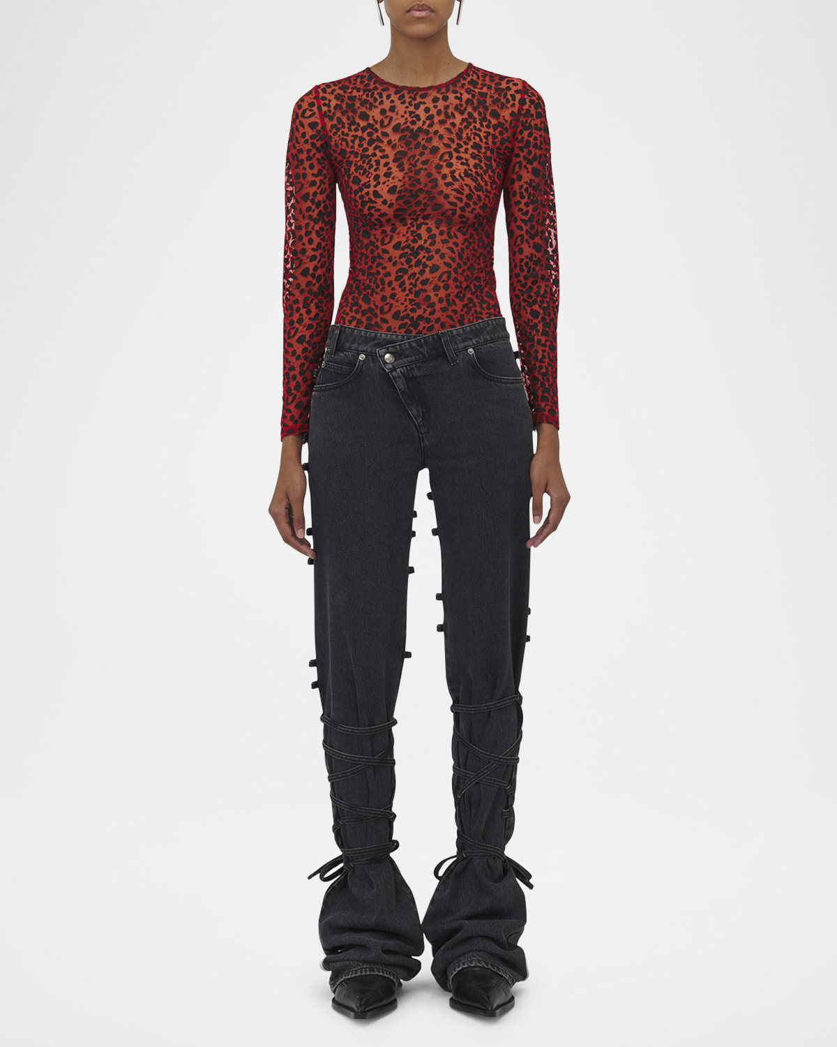 Alexander Mcqueen Mcqueen Wrapped Asymmetric Waist Jeans In Grey Red