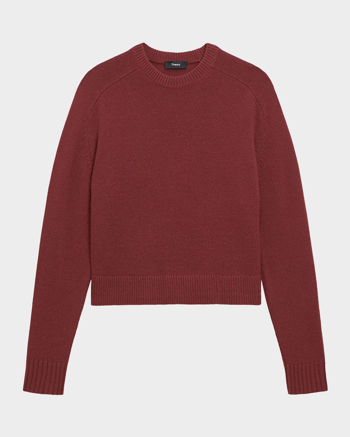 Theory Cashmere Cropped Crewneck Sweater In Burgundy