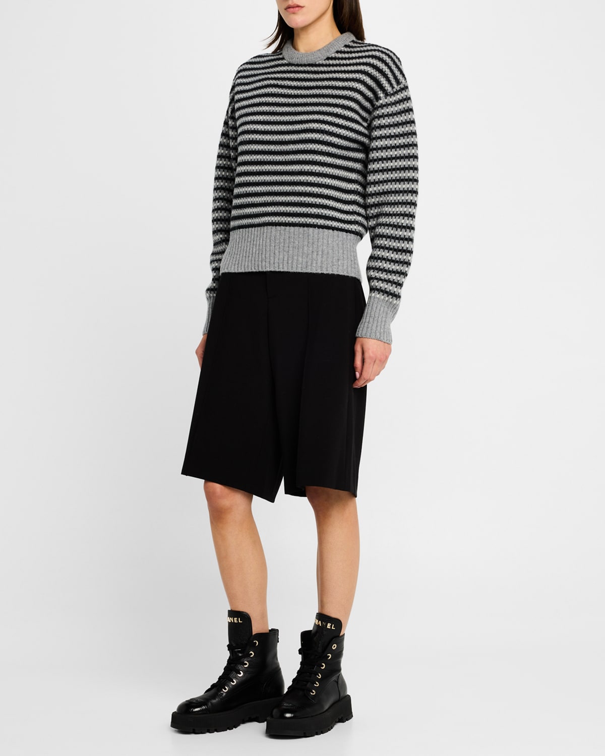 Stripe Jacquard Crewneck Sweater