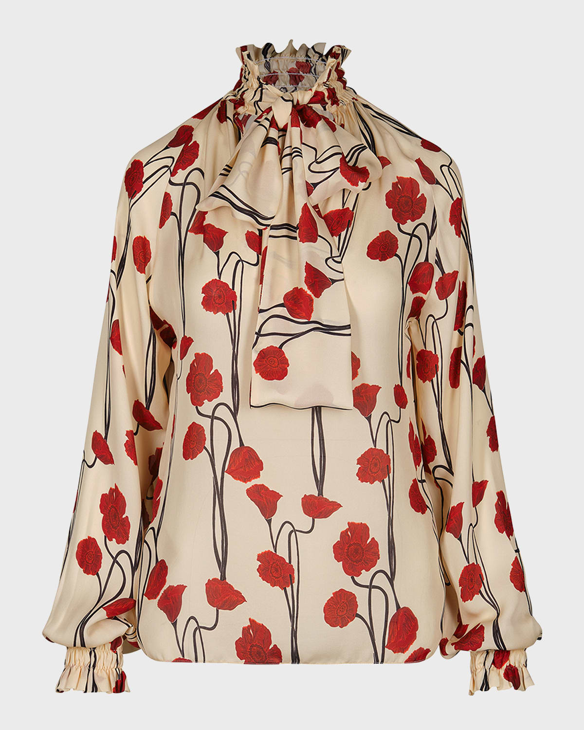Johanna Ortiz Petalos Rojos Silk Top In Papaver Somniferum - Ecru-red-black