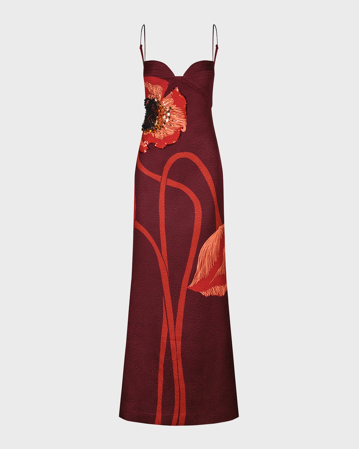 Johanna Ortiz Plentiful Qualities Embellished Wool-silk Maxi Dress In Papaver Somniferum - Wine-orange-peach
