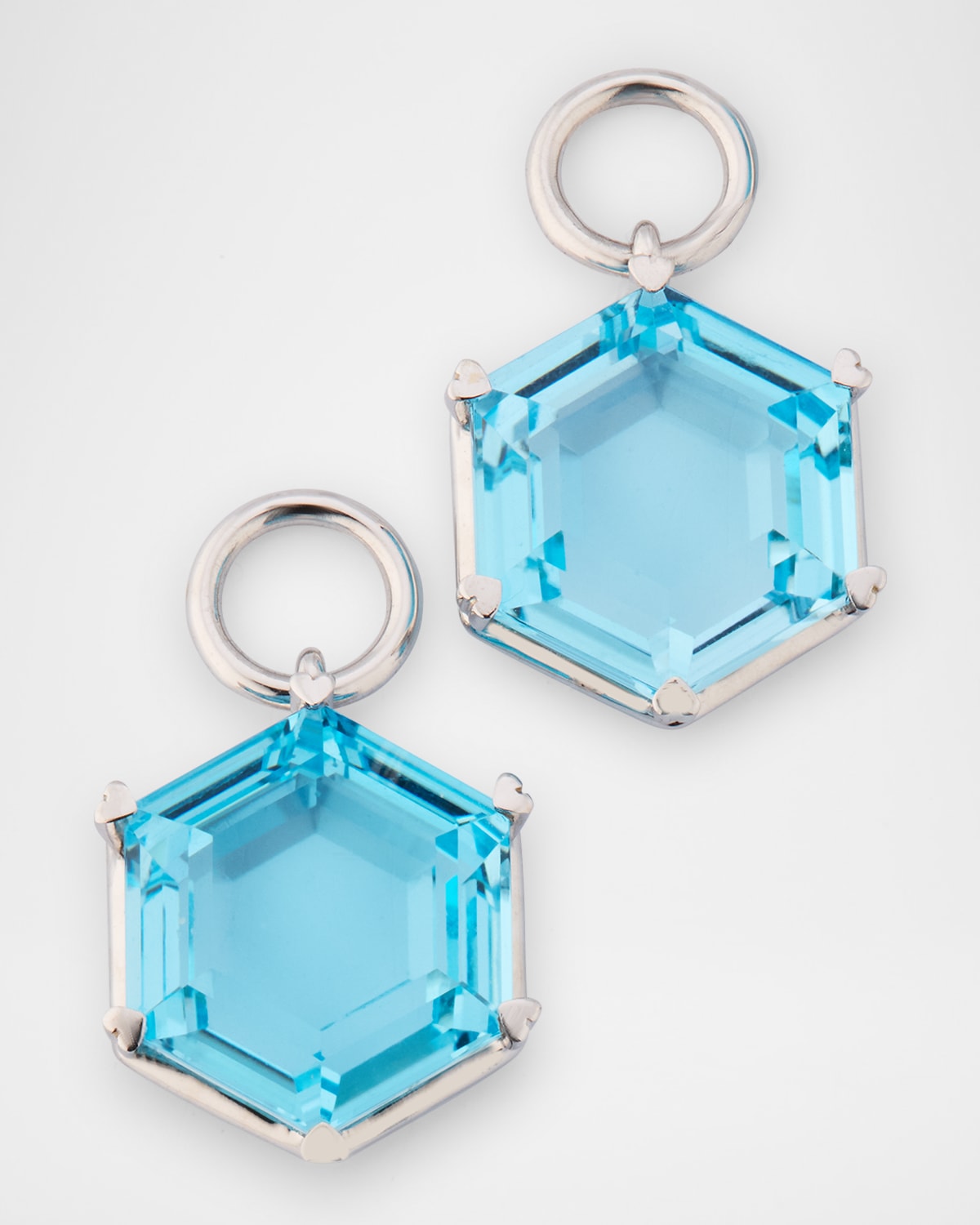 Rocks 18K White Gold Hexagon Blue Topaz Earring Charms