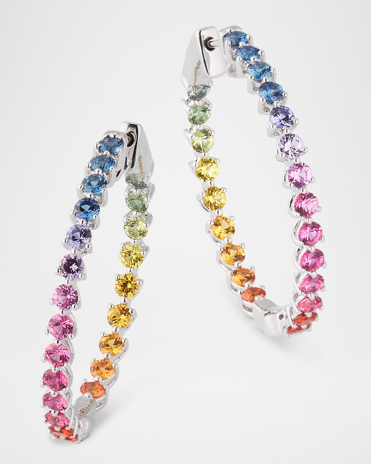Rainbow 18K White Gold Sapphire Inside Out Hoop Earrings