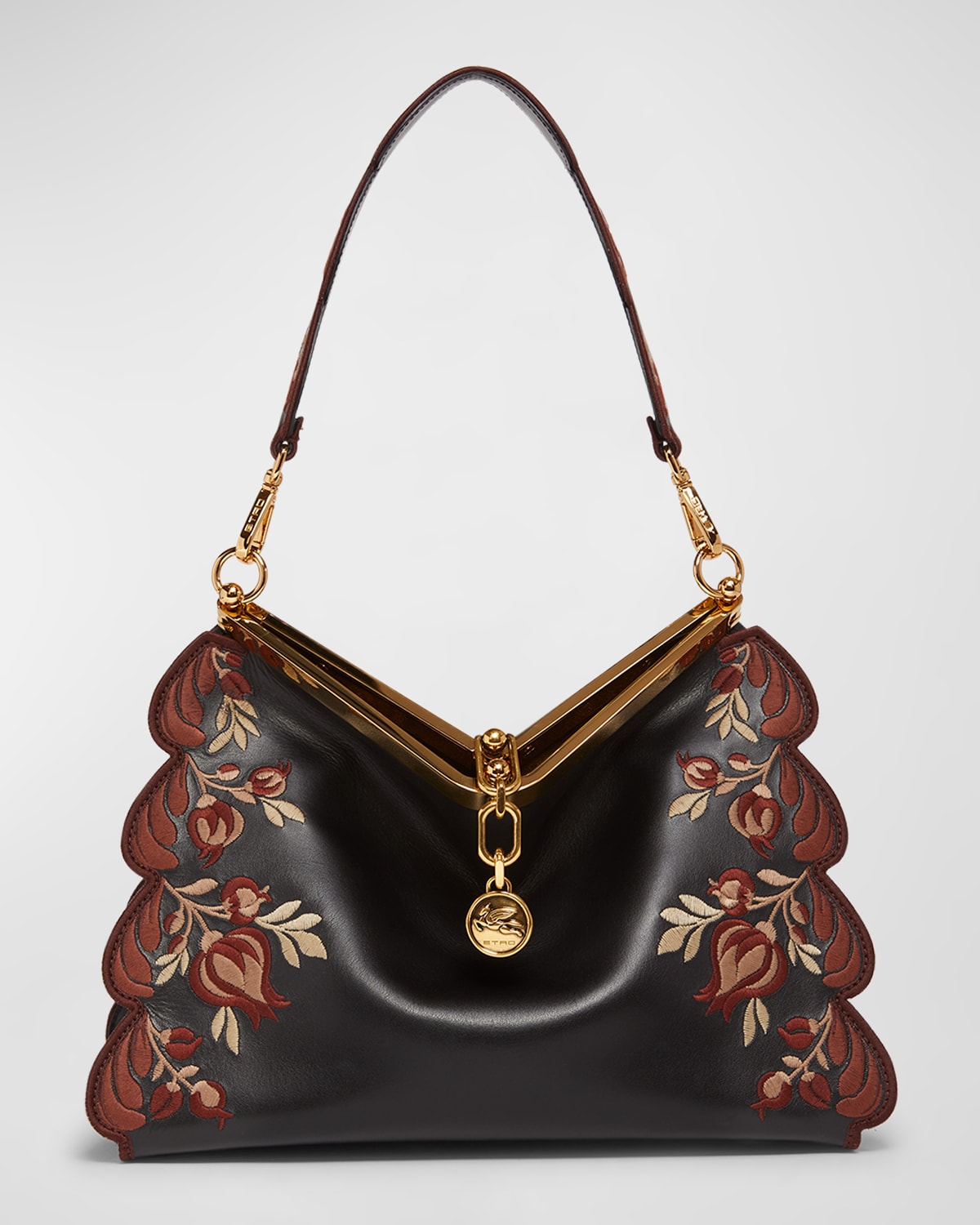 Embroidered Leather Shoulder Bag