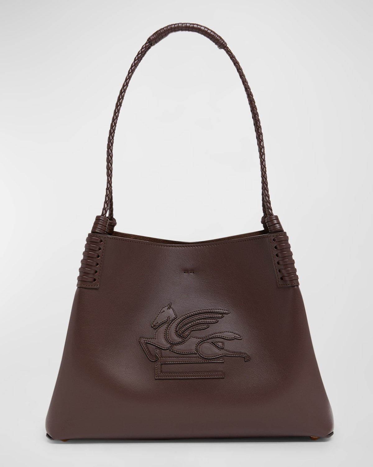 Etro Brown Leather Bag With Embroidered Logo In Brown