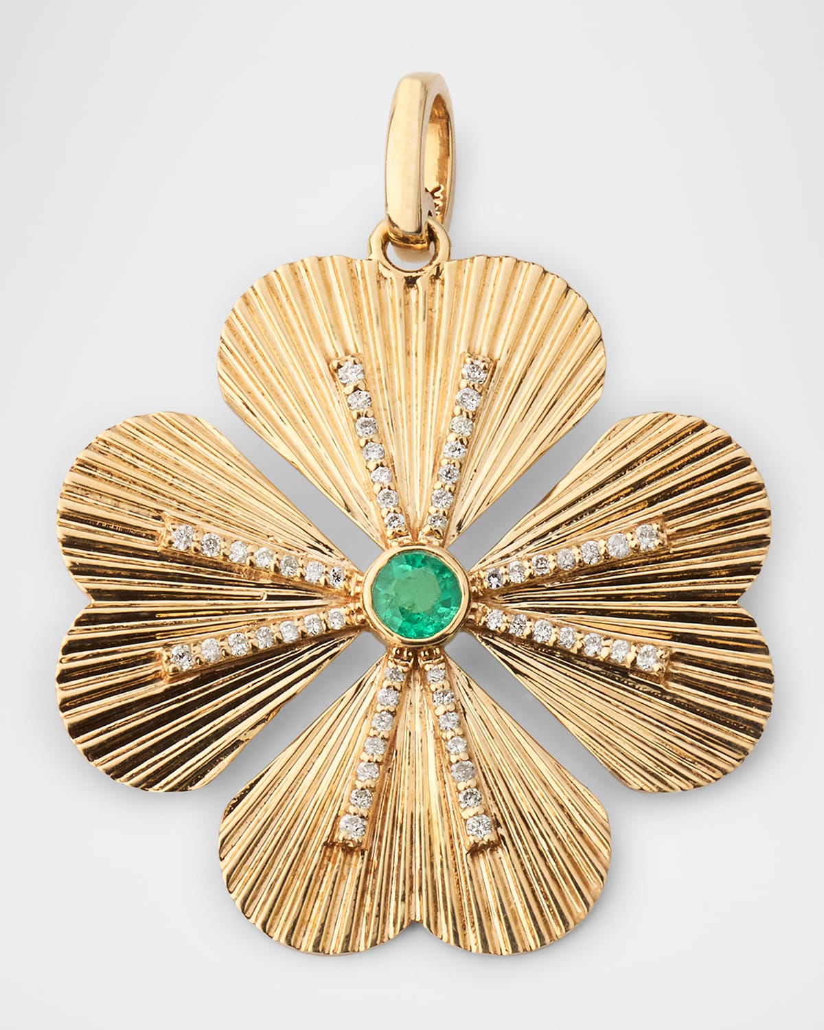 14K Yellow Gold Diamond and Emerald Clover Charm