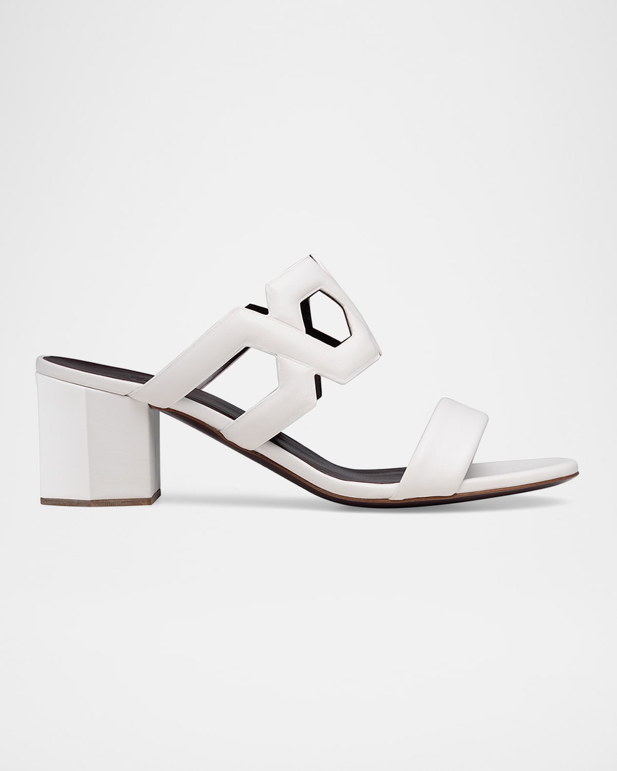 Leather Block-Heel Slide Sandals