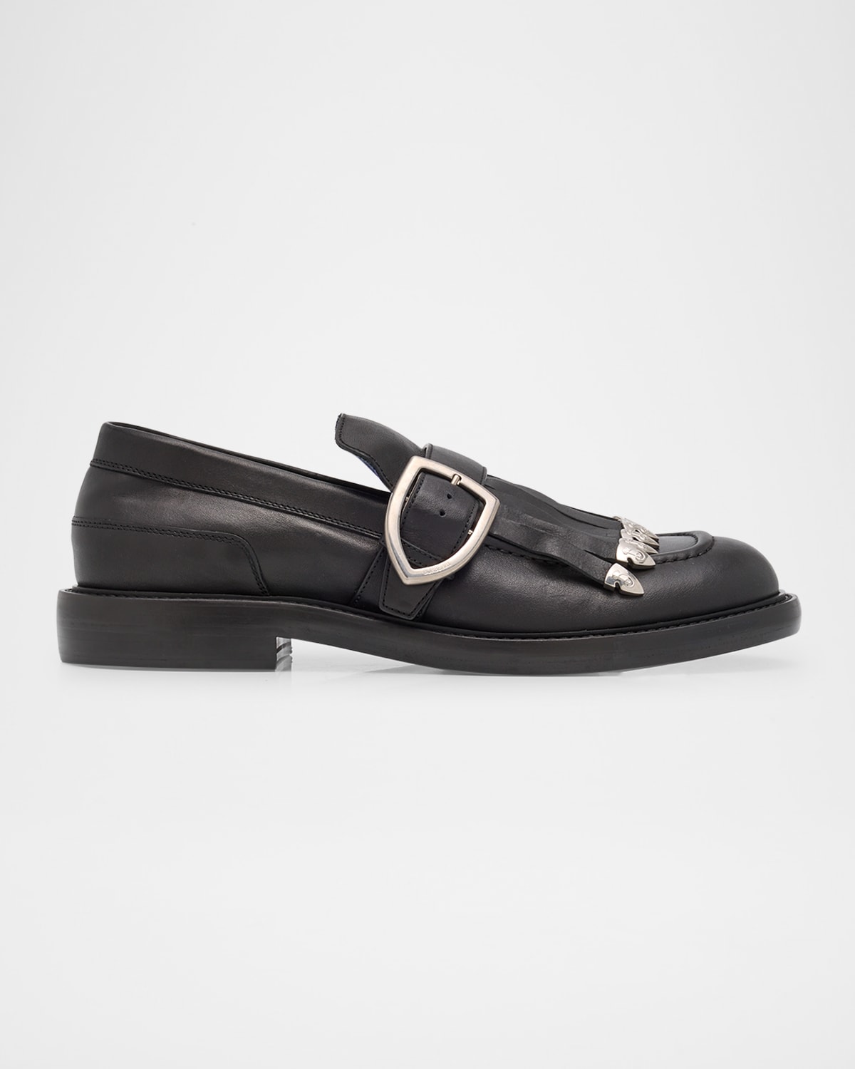 Burberry Cobble Fringe Detailing Leather Loafers In Black