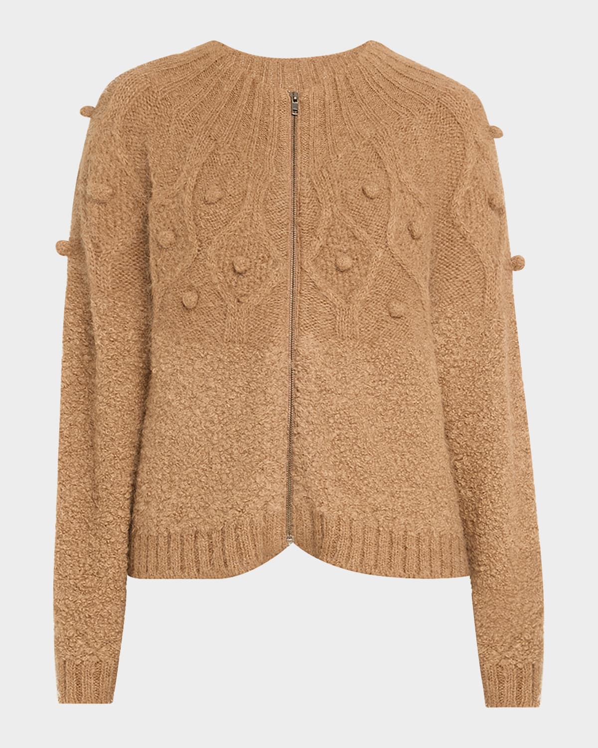Frame Popcorn Zip Cardigan In Mink