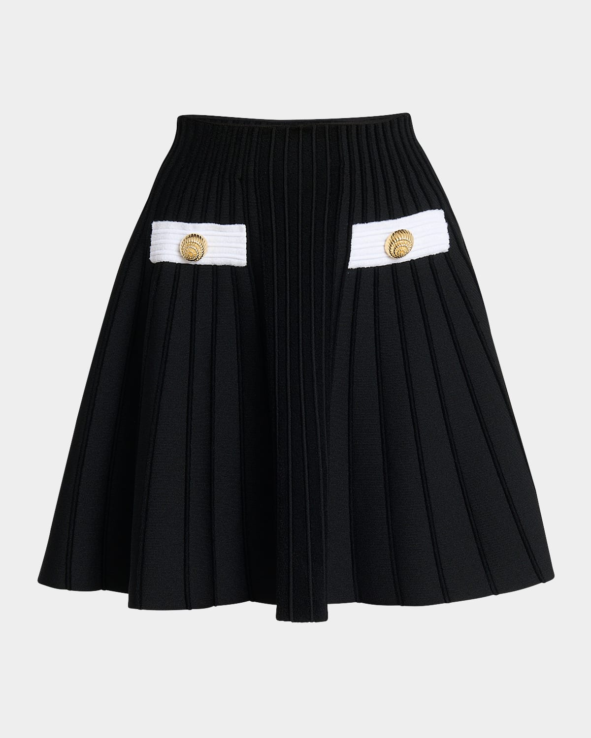 Balmain 2-button Velvet Knit Flared Mini Skirt In Blkwhite
