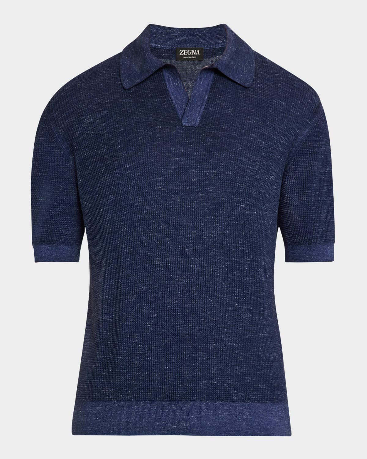 Zegna Ink Blue Mélange Silk Cashmere And Linen Polo Shirt In Md Prp Sld