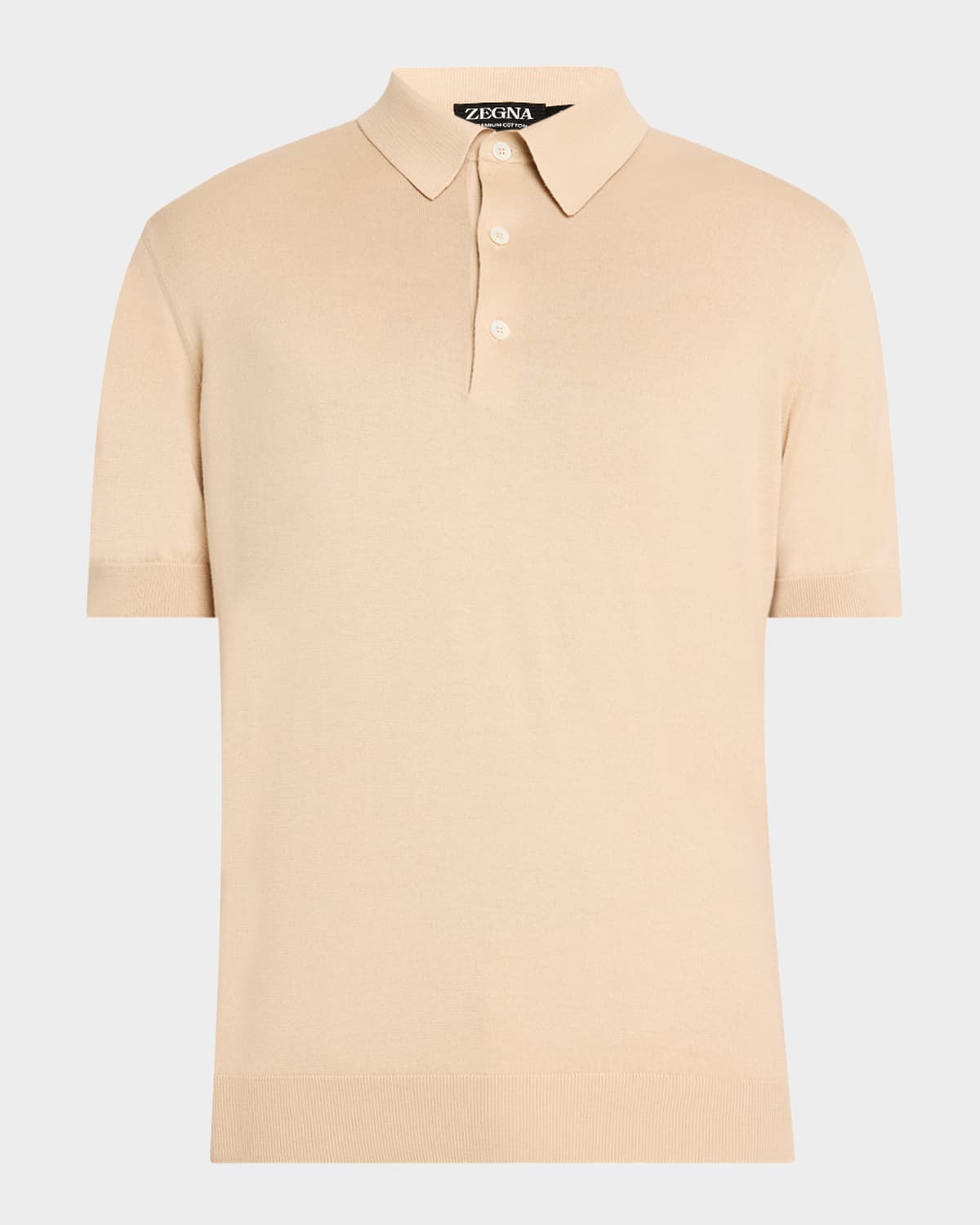 Zegna Men's Premium Cotton Short-sleeve Polo Sweater In Nat Sld