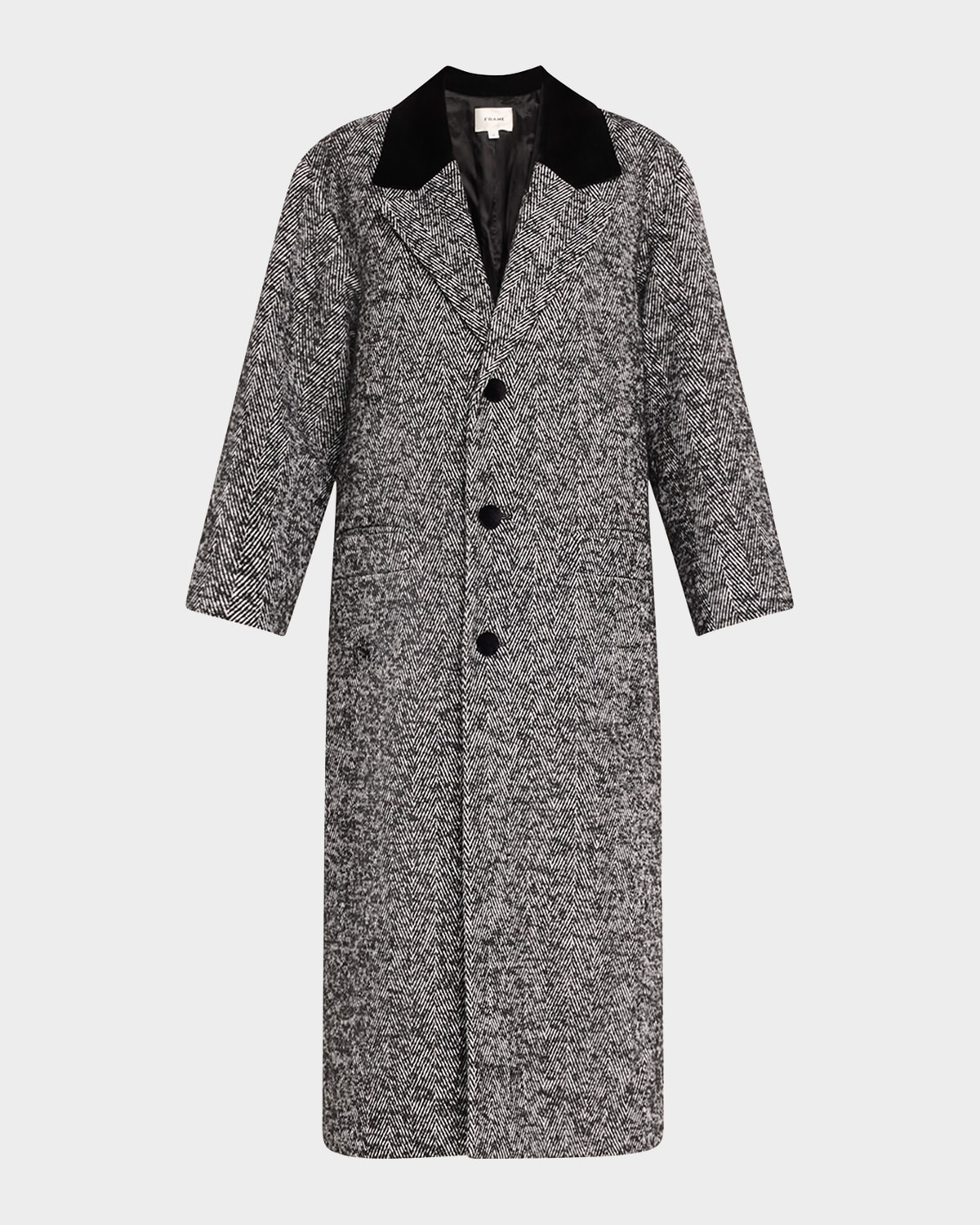 Frame Long Herringbone Coat In Black Mult