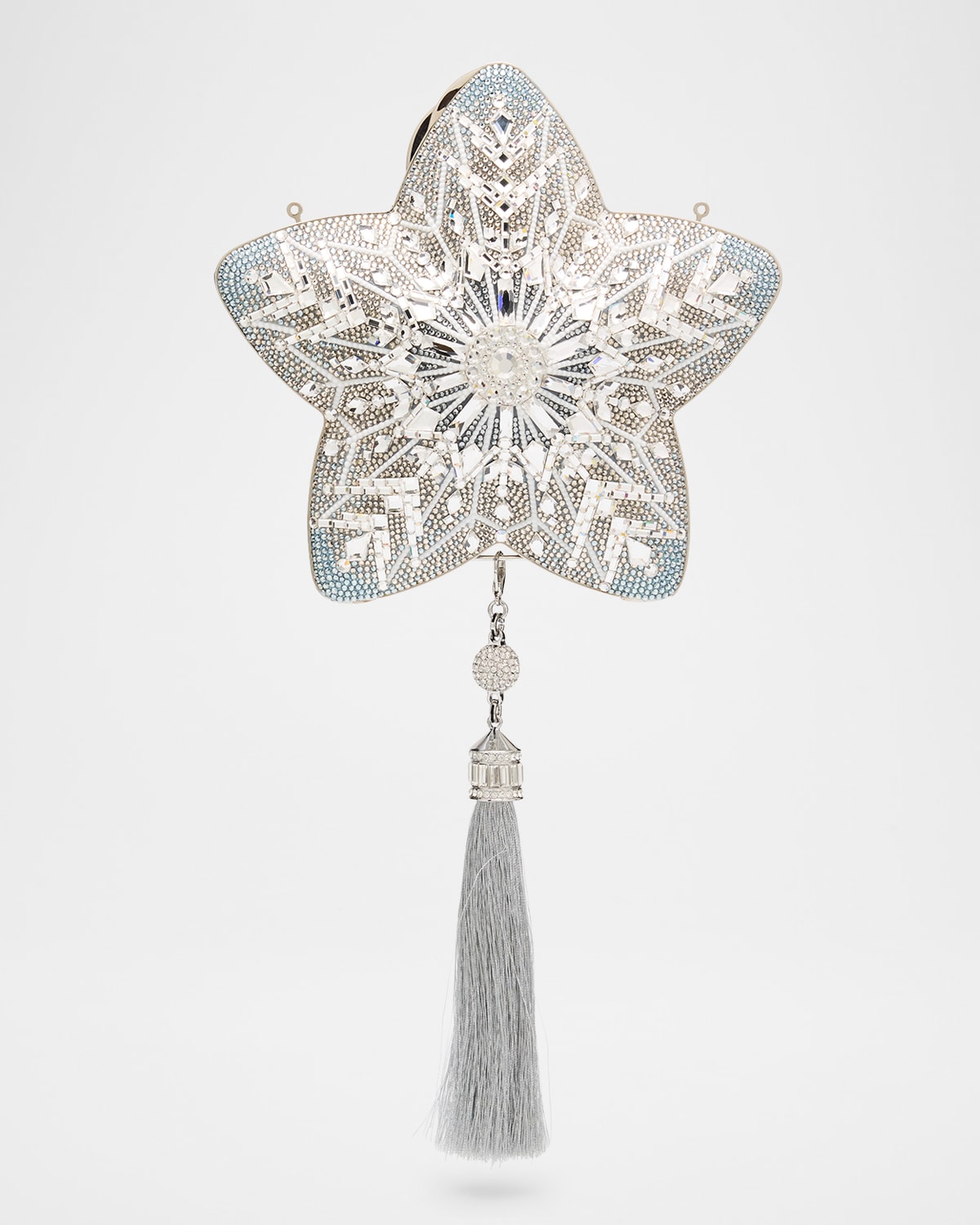 Judith Leiber Star Crystal Tassel Clutch Bag In White