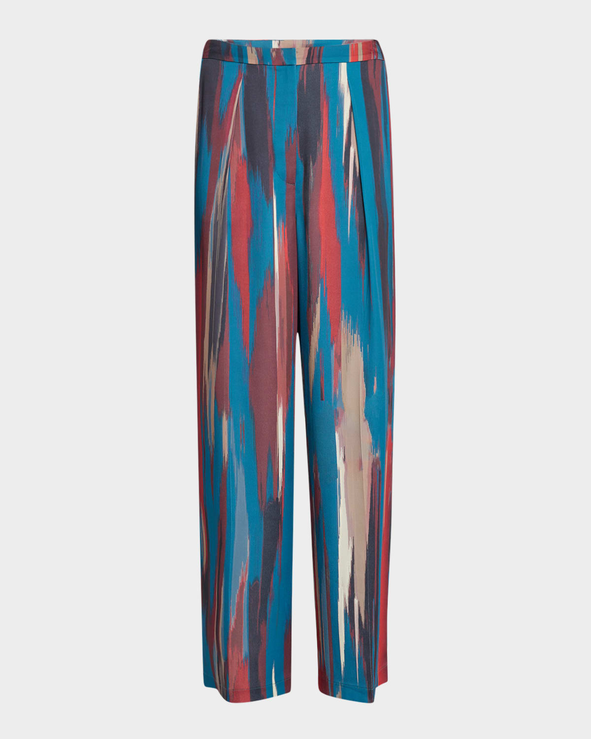 Misook Zipper Fly Brushtroke Woven Wide Leg Pant In Tidal Teal/macchiato/ Mahogany/rouge/new Ivory/black