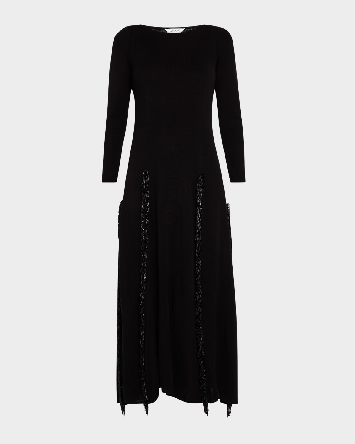 Scoop-Neck Bead Fringe Midi Dress