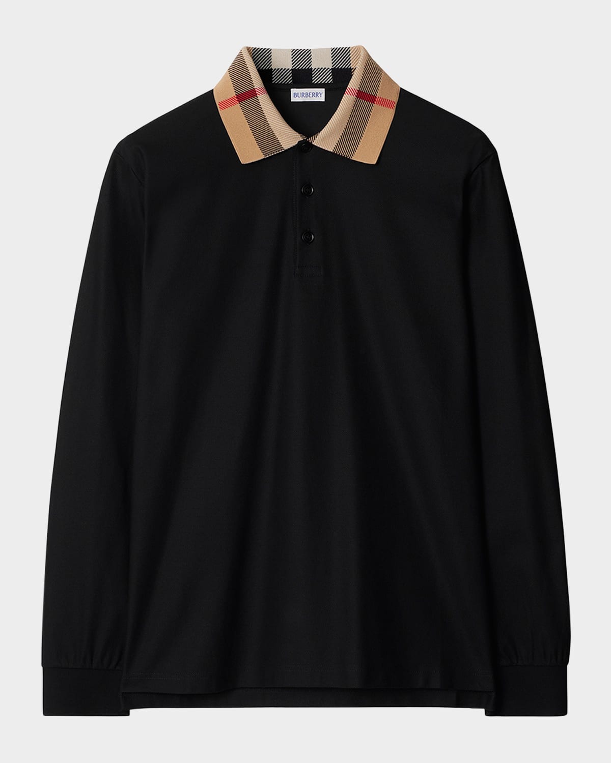 Burberry Cody Beige Polo Shirt With Long Sleeves And Check Motiv On The Collar In Cotton Man In Black