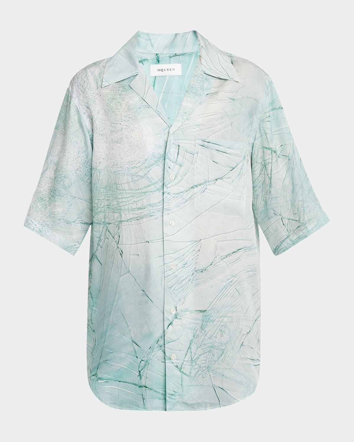 Alexander Mcqueen Men's Smashed Screen Hawaiian Shirt In Clearcryst