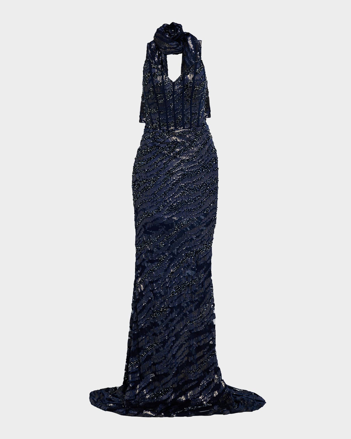 Strapless Beaded Gown with Sash