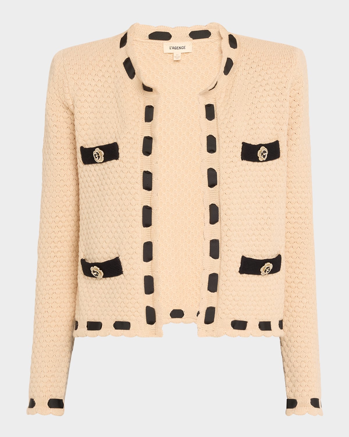 L Agence L'agence Astor Contrast Trim Cardigan In Biscuitblack