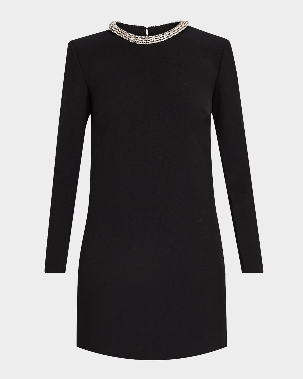 Embellished Long Sleeve Crepe Mini Dress