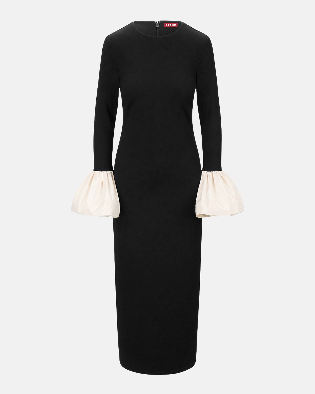 Shop Staud Hawthorne Midi Dress In Black Ivory