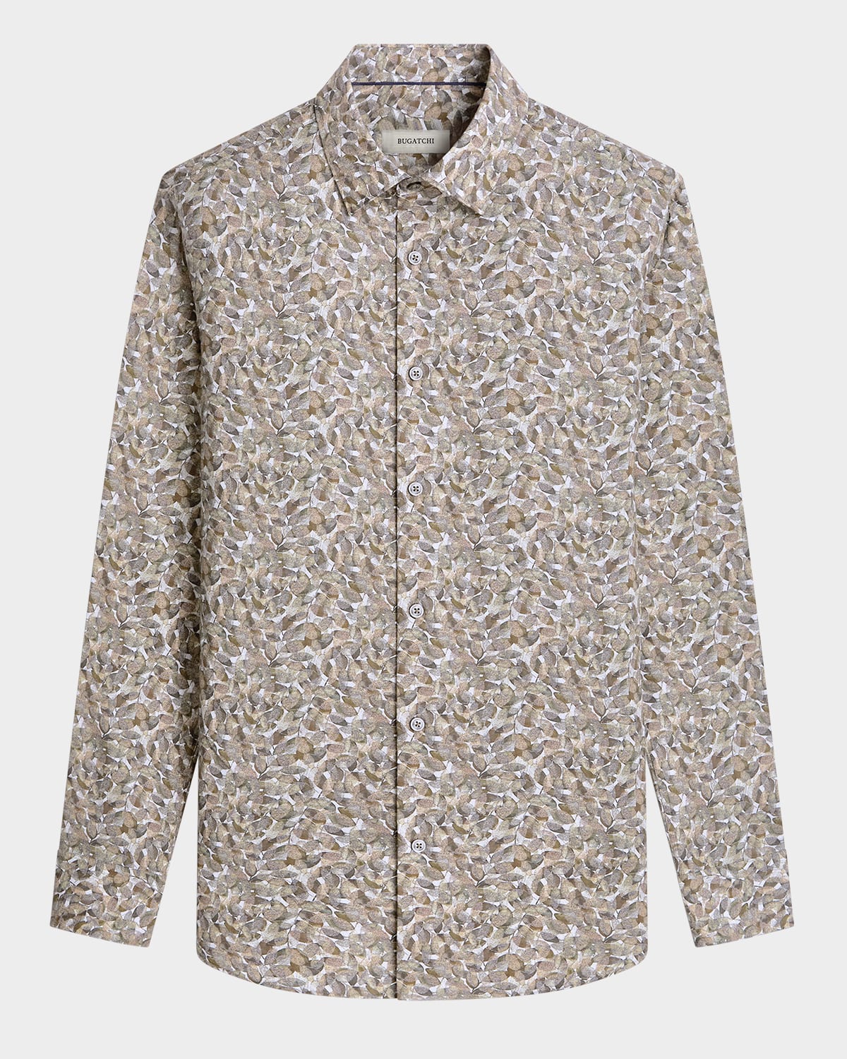 Bugatchi Axel Leaf Print Stretch Button-up Shirt In Khaki