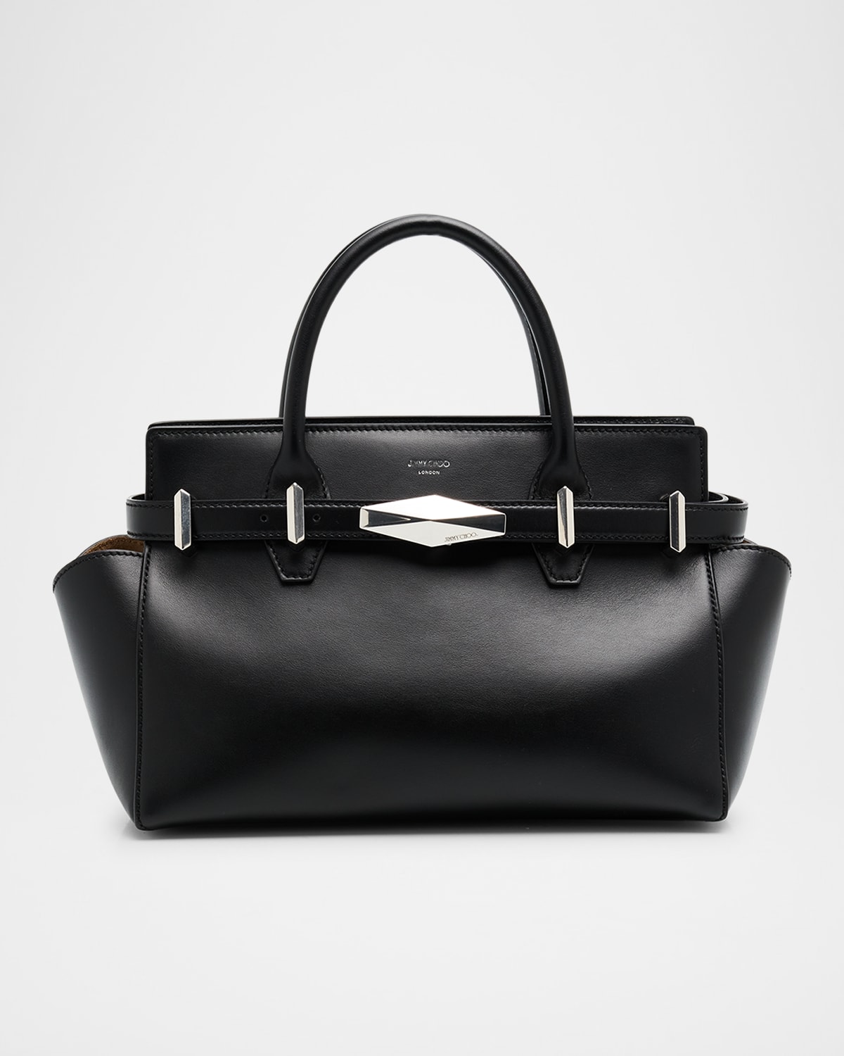 Jimmy Choo Small Diamond Belted Leather Top-handle Bag In Blackant Silv