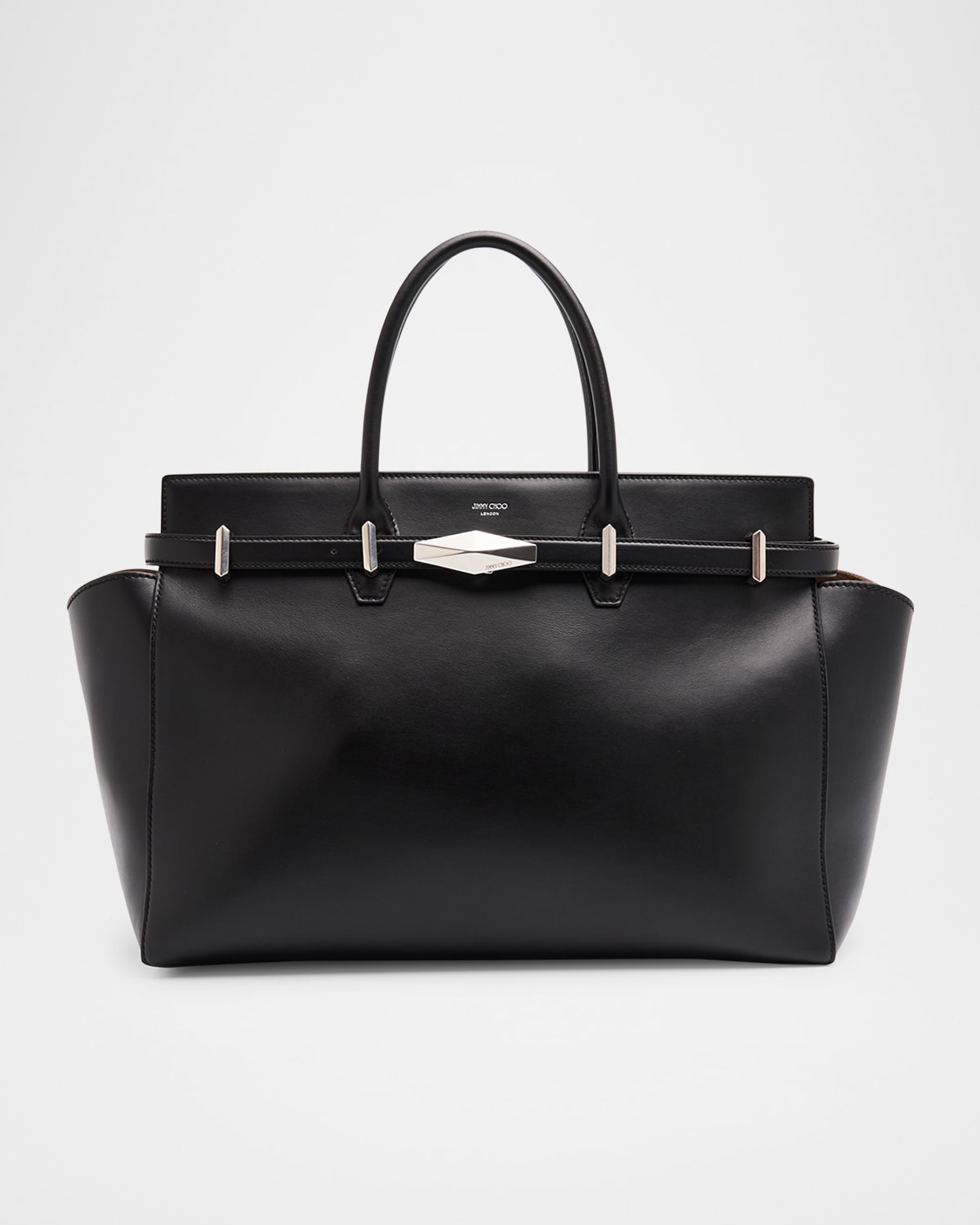 Jimmy Choo Black Leather Large Diamond Belted Shopping Bag In Blackant Silv