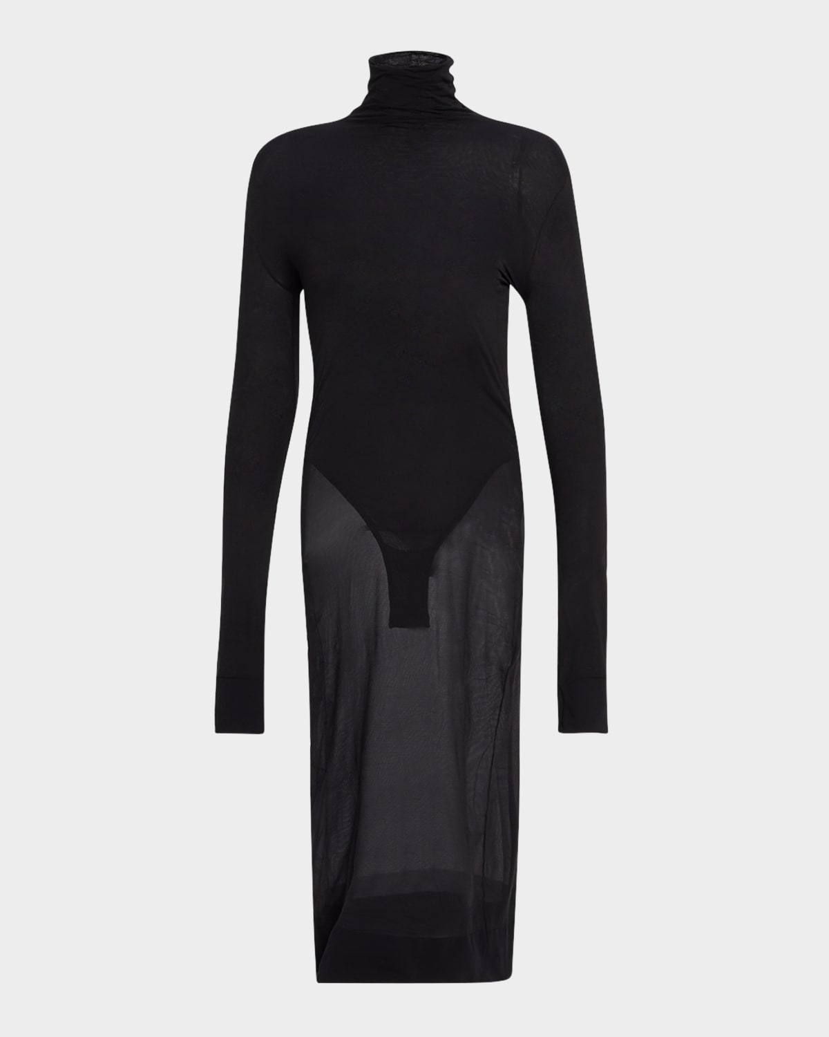 Saint Laurent Sheer Turtleneck Midi Dress With Bodysuit In Noir