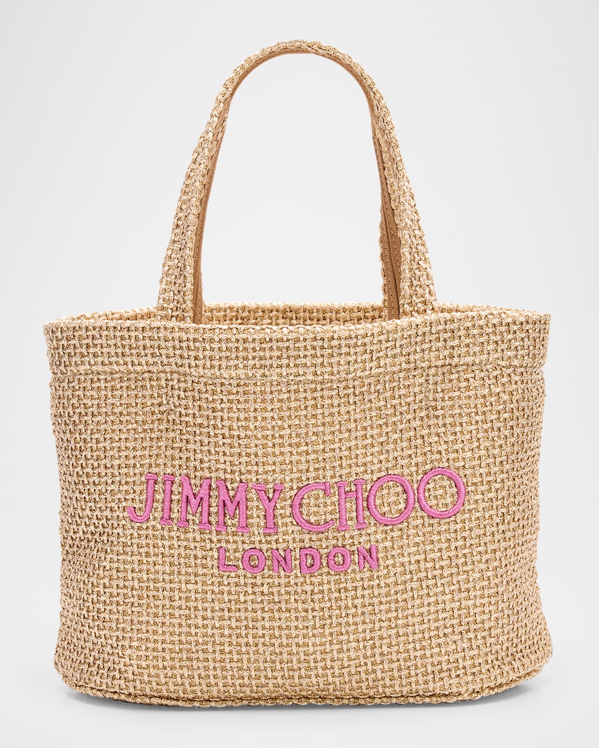Jimmy Choo Mini Metallic Raffia Beach Tote Bag In Gold