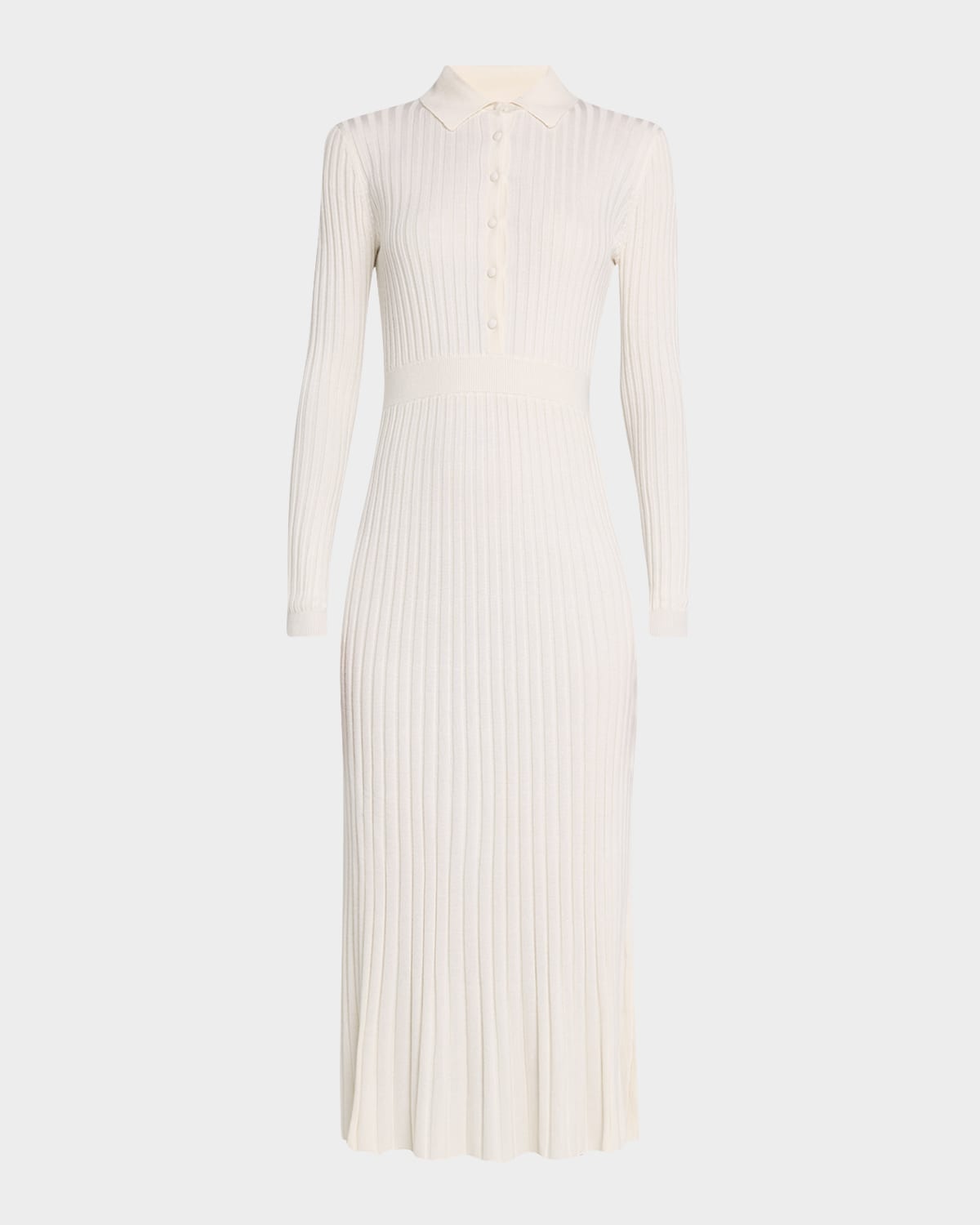 Gabriela Hearst Ardor Long-sleeve Rib-knit Midi Polo Dress In Ivory