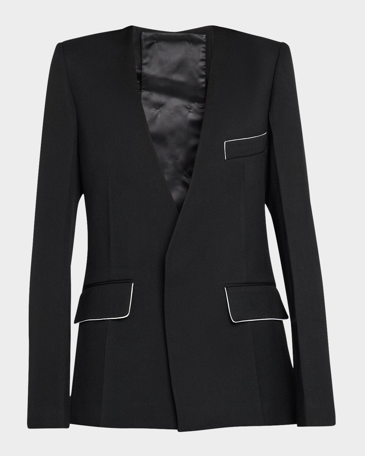 Victoria Beckham Backless Single-breasted Shrunken Collarless Jacket In Black