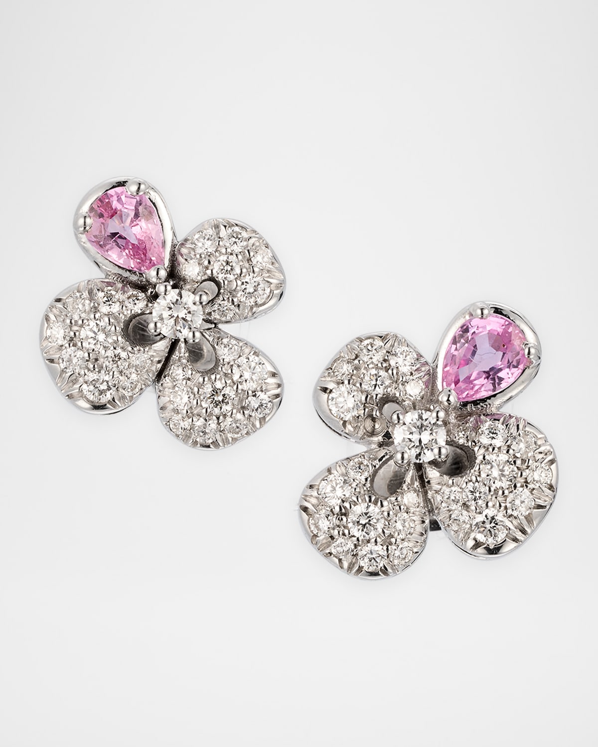 18K White Gold Ischia Diamond and Pink Sapphire Stud Earrings