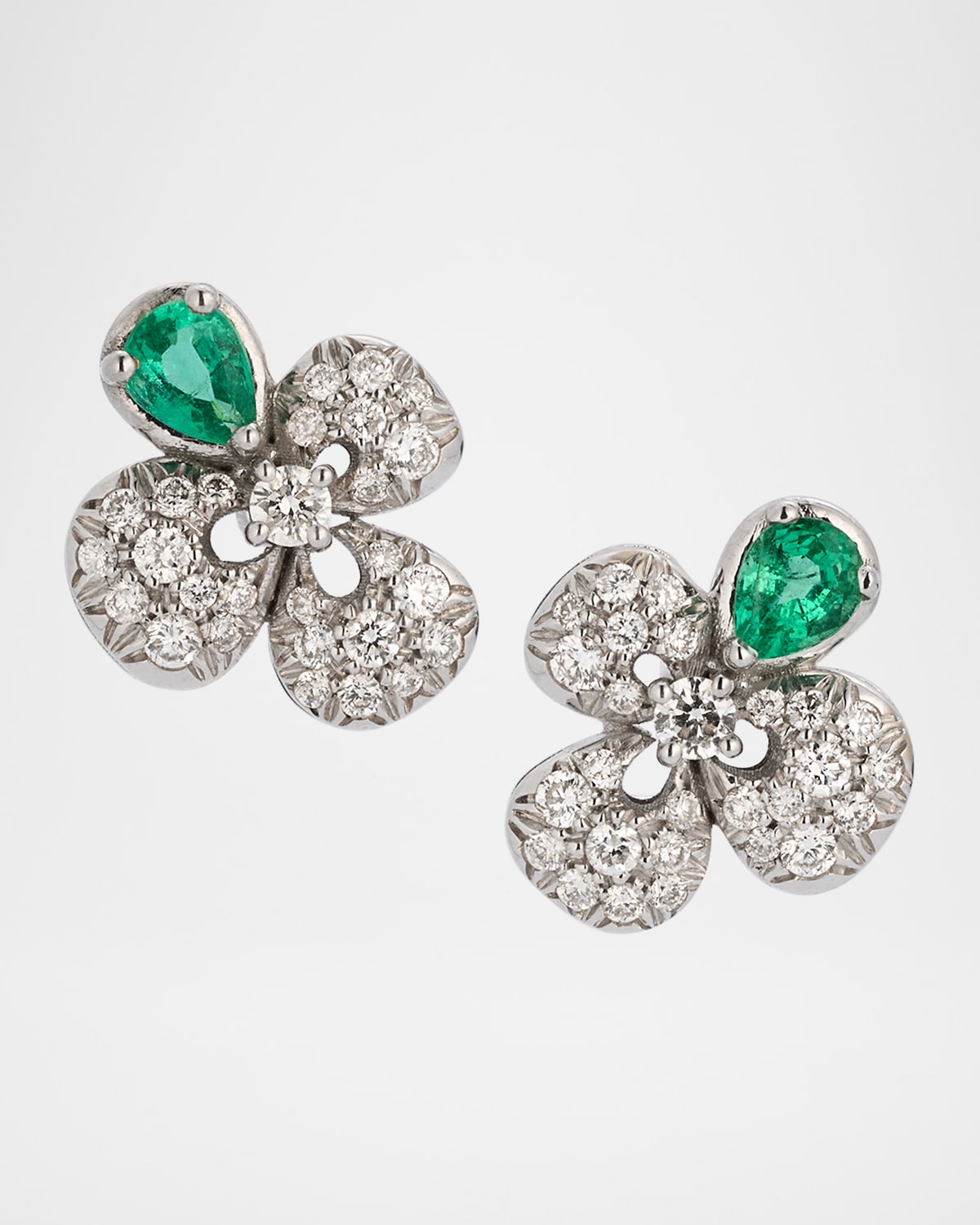 18K White Gold Ischia Diamond and Emerald Earrings