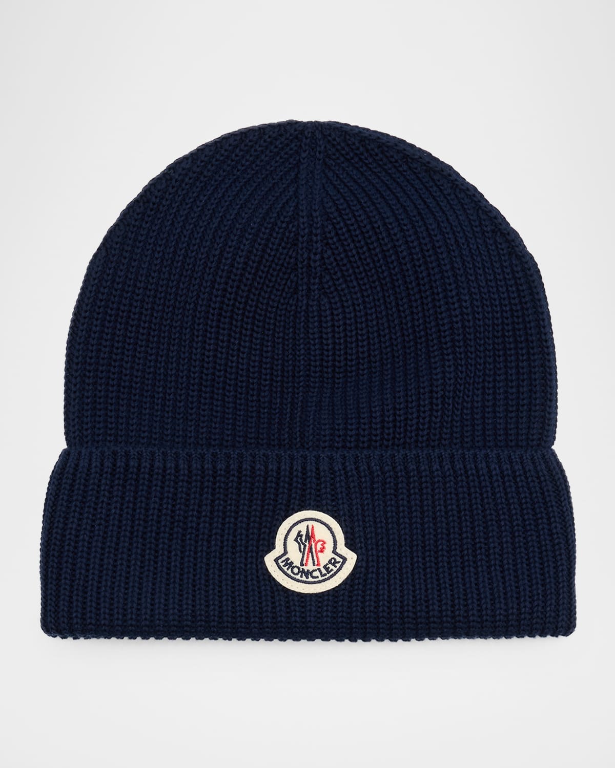 Moncler Logo-patch Ribbed-knit Beanie In Blue