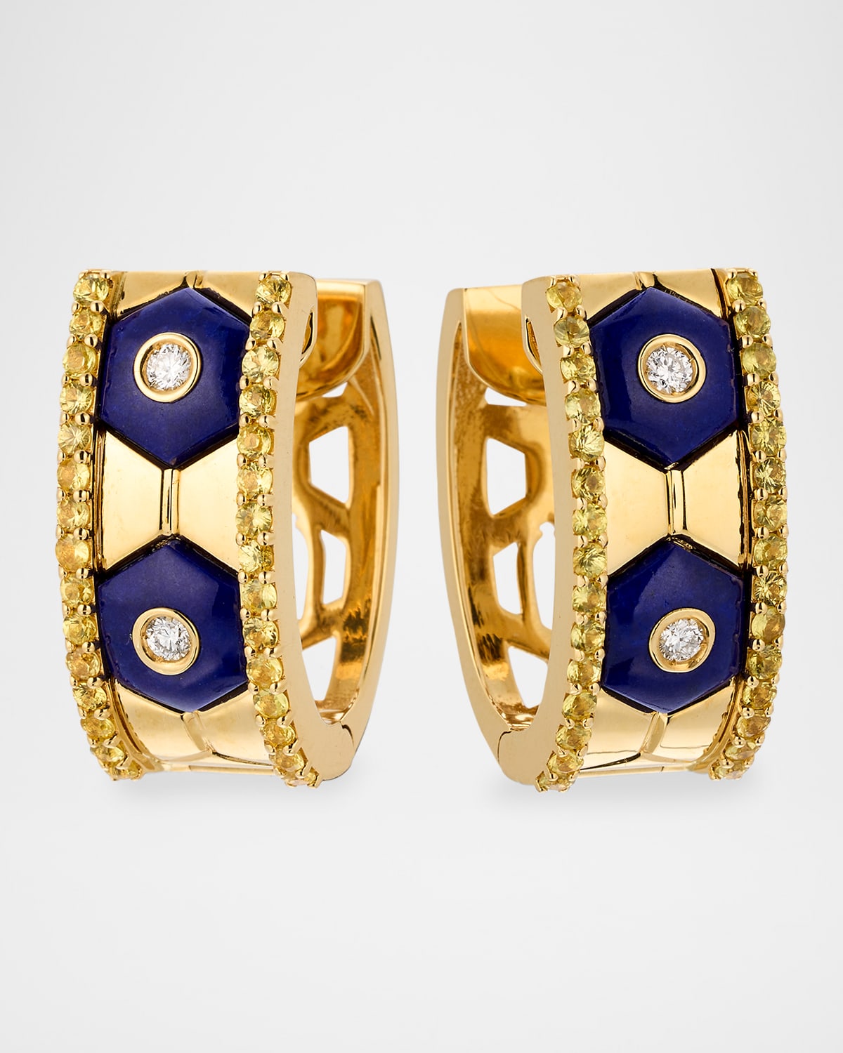 18K Yellow Gold Baia Sommersa Hoop Earrings with Diamonds, Sapphires and Lapis