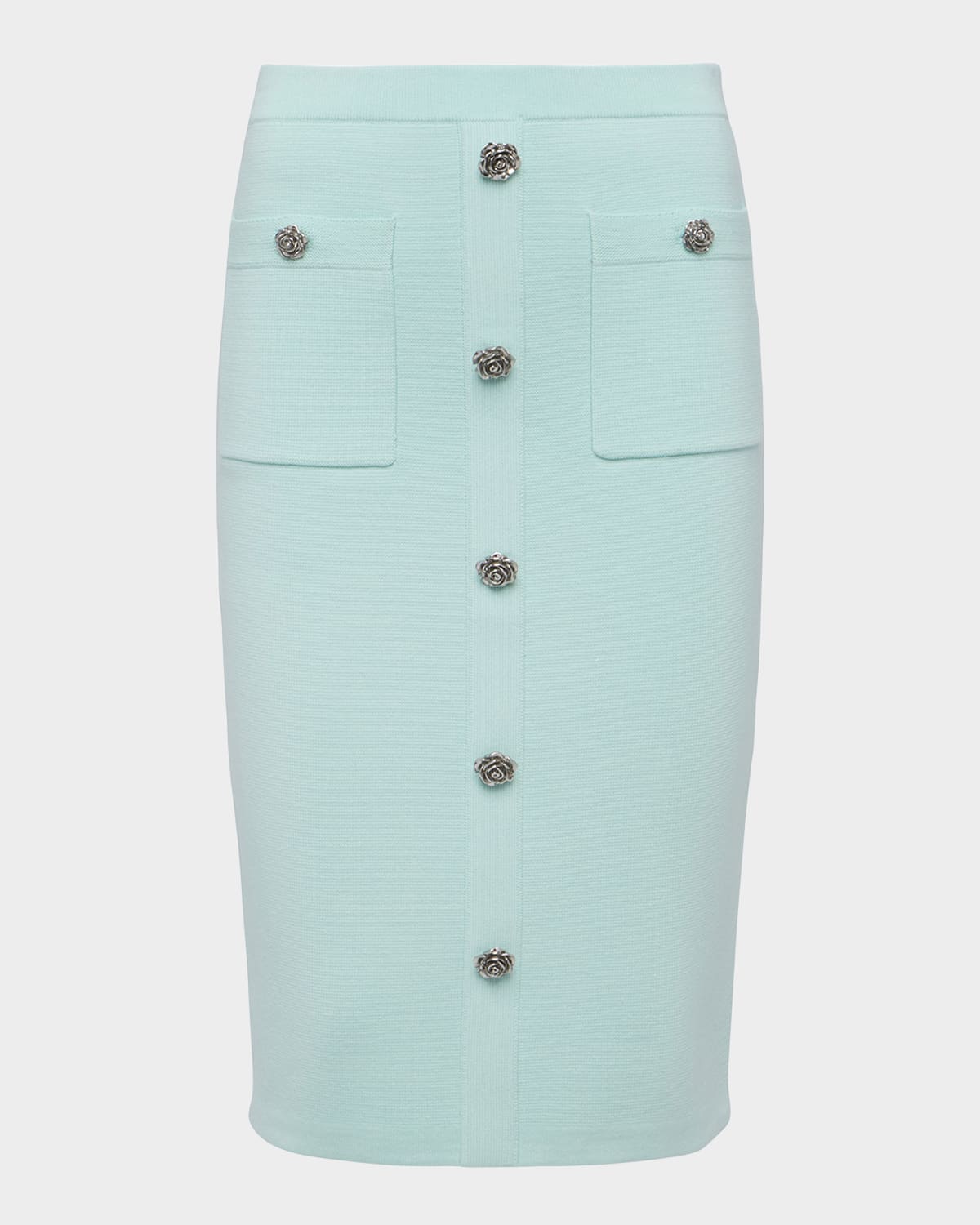 L AGENCE AMIRA KNIT BUTTONED KNEE-LENGTH SKIRT 