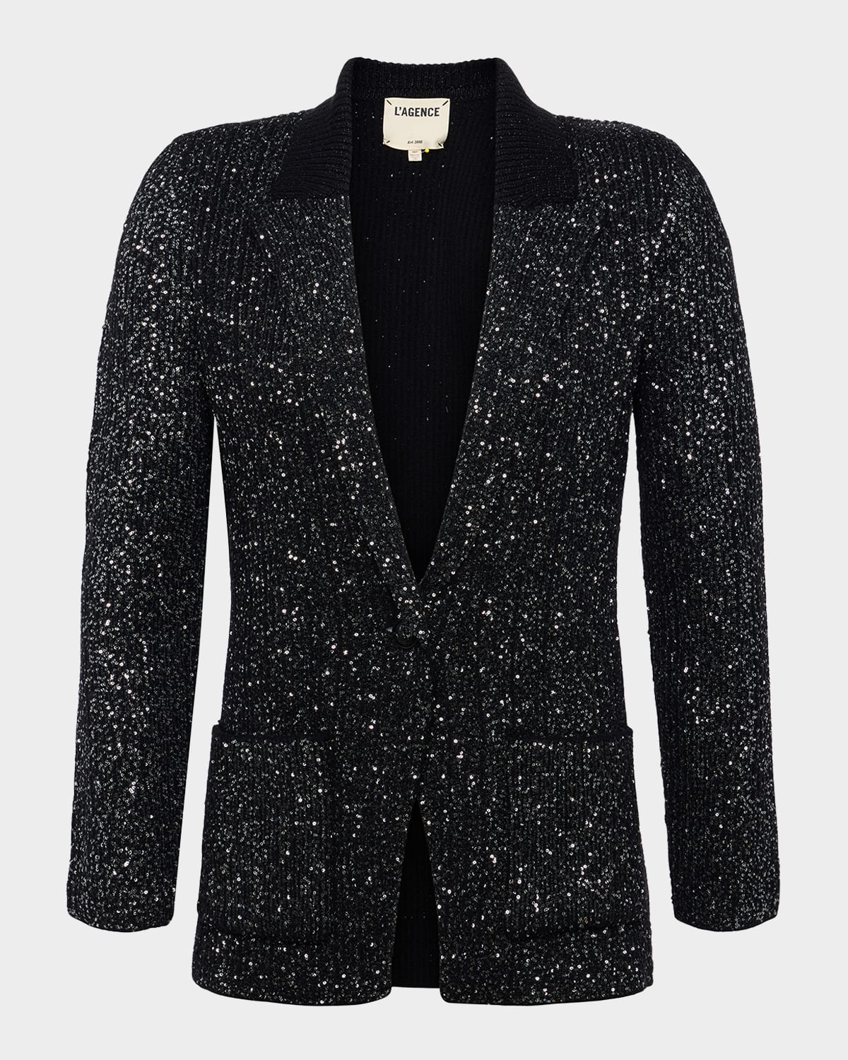 L Agence Leonora Sequin Knit Blazer In Blacksilver Sequin