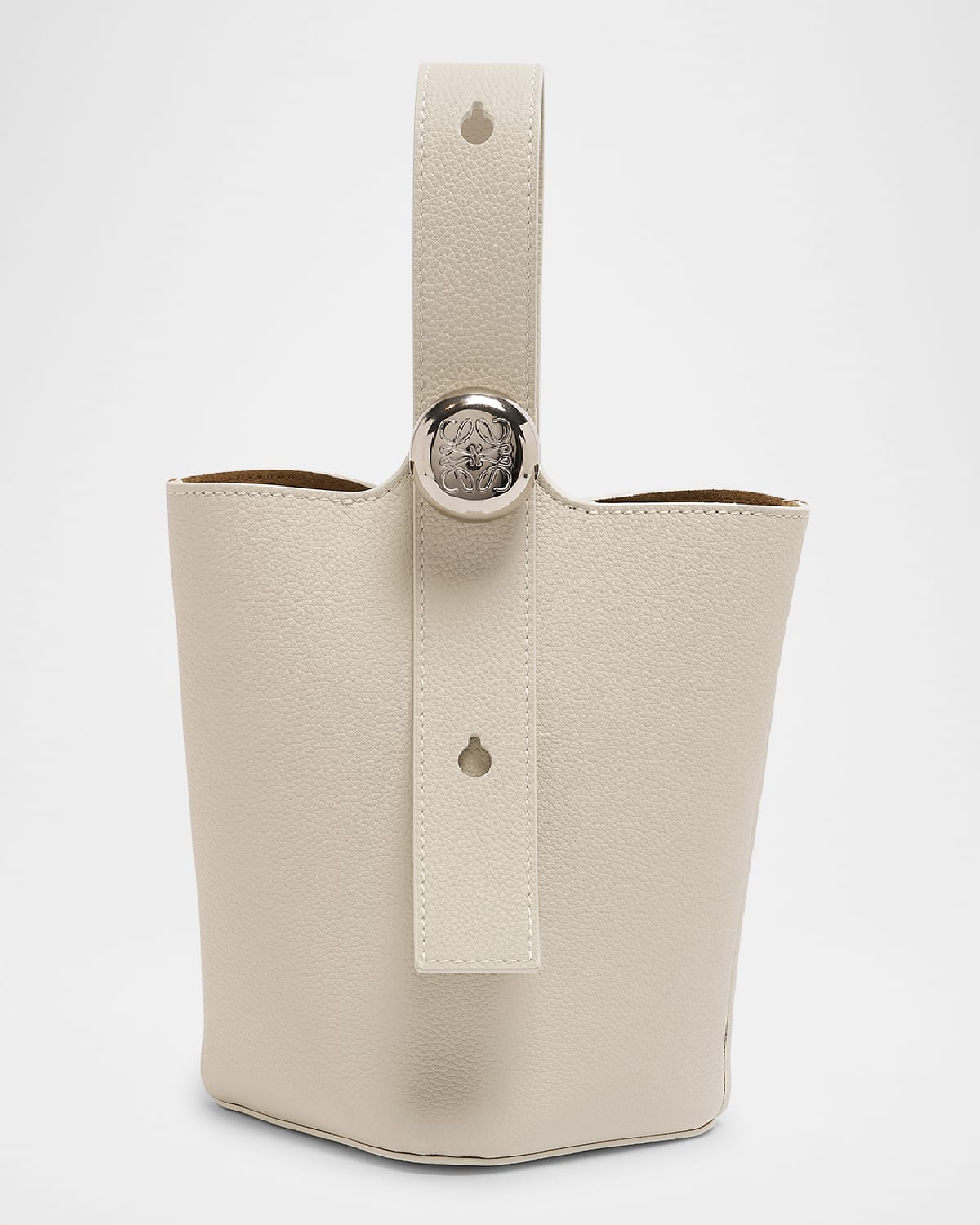 Loewe Mini Pebble Leather Bucket Bag In Soft White