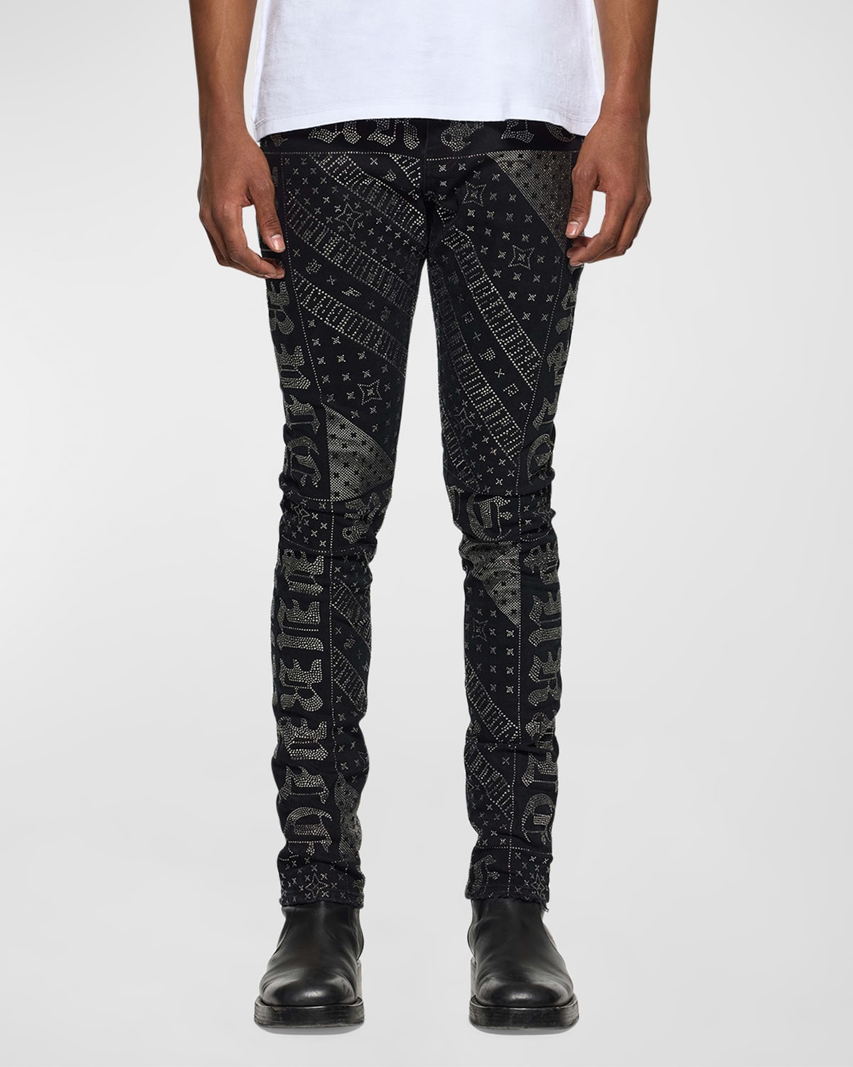 Men's Gothic Flag Hotfix Skinny Jeans