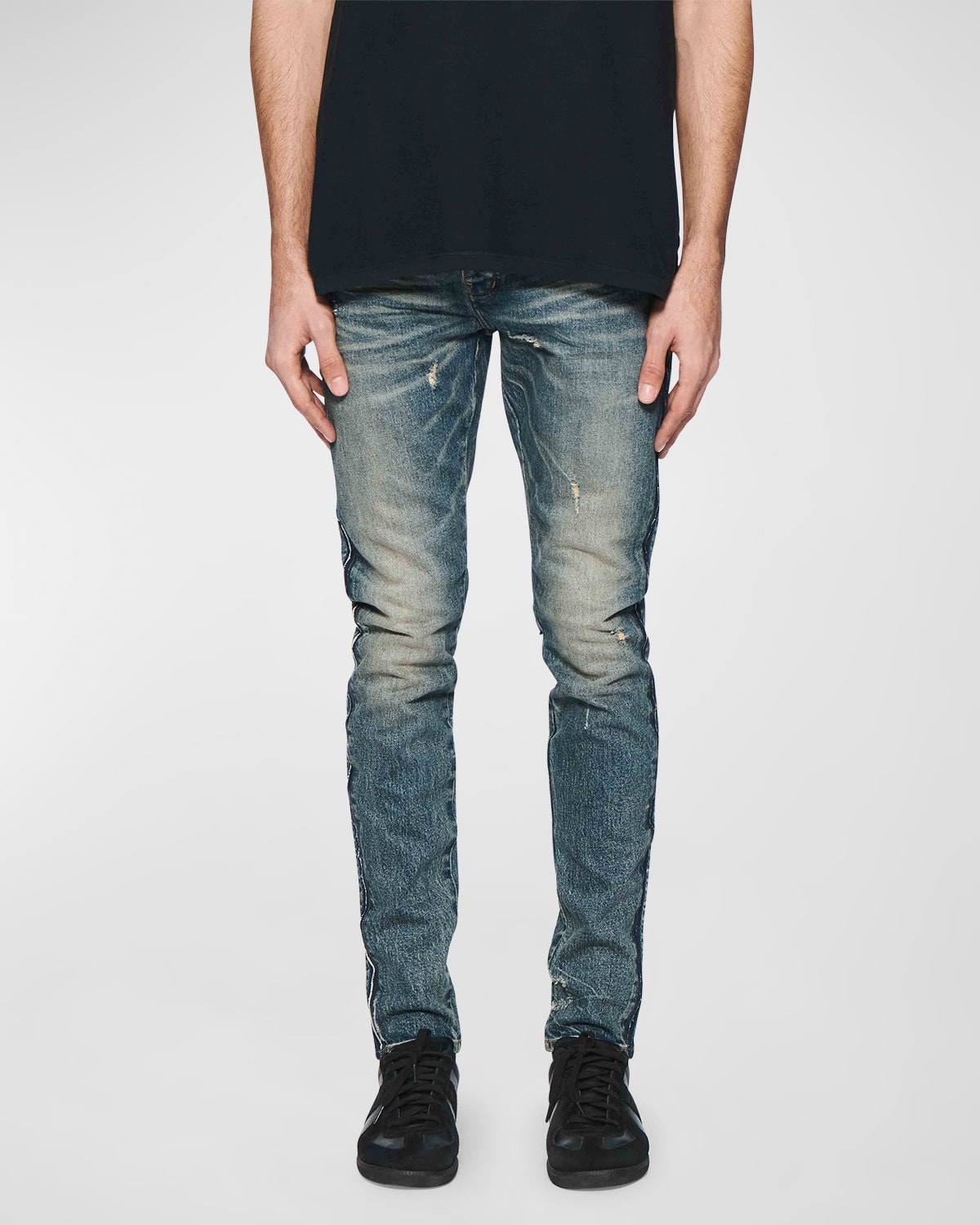 Men's Shadow-Seam Coated Skinny Jeans
