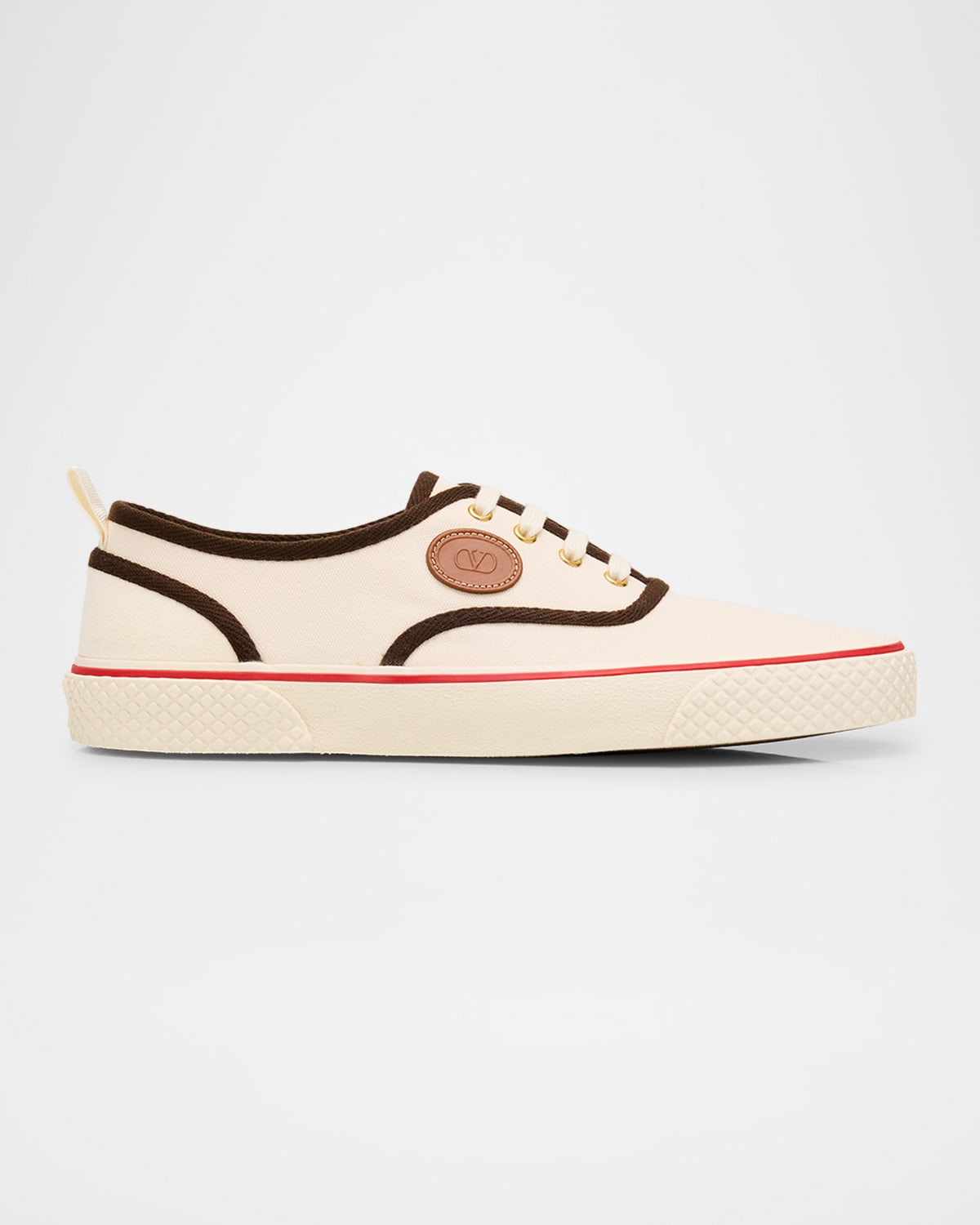 Valentino Nojoke Canvas Sneakers With Contrasting Profiles In Ivory/brown